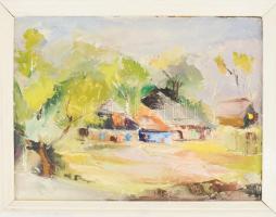 Jelzés nélkül: Színes táj (Kárpátalja?). Olaj, farost. Hátoldalán Skultéty Csaba (1920-2015) író, újságíró, publicista, a Szabad Európa Rádió egykori külpolitikai szerkesztője gyűjteményi bélyegzőjével. Fakeretben. 35x47 cm