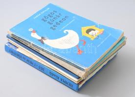 Vegyes mesekönyv tétel, 7 db, B. Weber: 365+1 mese és történet, Ali Baba és a negyven rablóm, Donászy Magda: Arany ABC, Szép Palkó, Amit a zsiráfokról feltétlenül tudni kell, Ablak Zsiráf, Varga Katalin: Gőgös gúnár Gedeon, különféle kiadásban, változó állapotban, közte sérültek, kopottak..stb.