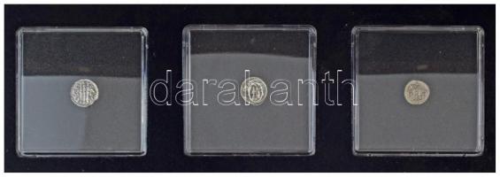 9db-os koraújkori és középkori dénár tétel, benne 9xklf uralkodó érméje kapszulában, tanúsítvánnyal, 3db fa díszdobozba rendezve T:AU-VF