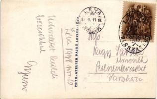 1938 Léva, Levice; városháza, gimnázium és vár esti kivilágításban / town hall, grammar school and c...