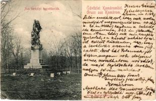 1908 Komárom, Komárno; Honvéd szobor az 1848-49-es magyar szabadságharc Ács és Herkálypuszta közötti csata emlékére az ácsi erdőben. Spitzer Sándor kiadása / Hungarian Revolution of 1848 monument, memorial, heroes' statue (EM)