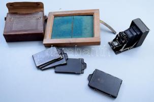Ernemann fényképezőgép Ernemann Anatsigmat 1,5,4 /80 mm objektívvel, hozzá bőr tokkal, kazettákkal, előhívó állvánnyal