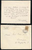 1932-39 Török Lajos (1863?1945) orvos, egyetemi professzor, Delli Emma színésznő férje 2 db autográf, kézzel írt levele Gerő Ödön (1863-1939) művészeti szakíró, újságíróhoz, egyik méltatja Gerő 1939-ben, néhány nappal halála előtt megjelent Művészetről, művészekről c. könyvét. Másfél és egy beírt oldal, mindkettő Török Lajos autográf aláírásával és fejléces papíron, egyik eredeti borítékban. Proveniencia: Gerő Ödön (1863-1939) művészeti szakíró, újságíró lánya, Gerő Zsófia (1895-1966) hagyatékából.