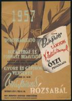 1957 Budapesti lányok, fiatalasszonyok őszi programja, kisplakát, hibás nyomás, 24×16,5 cm