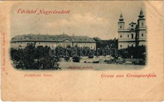 Nagyvárad, Oradea; Püspöki palota. Ifj. Berger Sámuel kiadása / Bischöfliches Palais / bishop's palace + "MINTA - Schäser A. fénynyomdai műintézete Szászvároson" (fa)