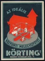 1932 Körting Rt. - Az ideális központi melegvízfűtés kisplakát, 23×17 cm