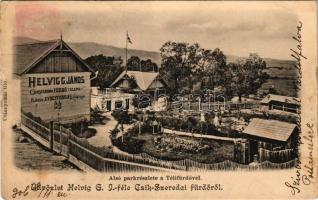 1906 Csíkszereda, Miercurea Ciuc; Alsó park részlete a Télifürdővel, Helvig G. János fürdőtelepe, Katalin gyógyforrás / park, spa, baths (EK)
