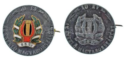 ~1965-1970. "10 és 50 év az éneklő Magyarországért" fém és zománcozott, fém dalos kitüntető jelvény (2xklf) T:AU patina / Hungary ~1965-1970. "10 and 50 years for the singing Hungary" metal, and enameled metal singing badges (2xdiff) C:AU patina