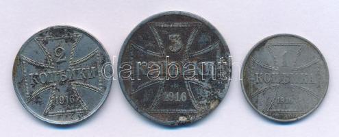 Német Birodalom / Keleti Főparancsnokság 1916A 1k Fe - 3k Fe (3xklf) Berlin T:XF-F, korrózió nyom German Empire / German Military Commander of the East 1916A 1 Kopeck Fe - 3 Kopecks Fe (3xdiff) Berlin C:XF-F, corrosion trace Krause KM#21, KM#22, KM#23
