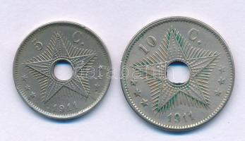 Belga-Kongó 1911. 5c Cu-Ni "I. Albert" + 10c Cu-Ni "I. Albert" T:VF Belgian Congo 1911. 5 Centimes Cu-Ni "Albert I" + 10 Centimes Cu-Ni "Albert I" C:VF Krause KM#17, KM#18