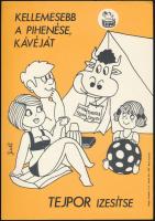 Kőszegi Judit (1944-): Kellemesebb a pihenése, kávéját tejpor ízesítse, kisplakát, 24,5×16,5 cm