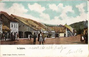 1900 Lippa, Lipova; Fő utca, piac. Gregor Fischer (Innsbruck) kiadása / main street, market (EK)