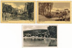 Balatonalmádi - 3 db RÉGI képeslap: parti részlet, Postás üdülő, Baross út / 3 pre-1945 postcards: lakeshore, villa, road