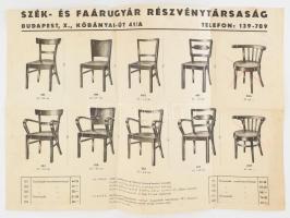 Szék- és Faárugyár Részvénytársaság Bp. X. Kőbánya székkínálata árakkal, hajtott, 31×42 cm