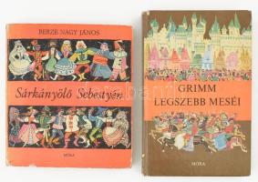 2 db mesekönyv: Berze Nagy János: Sárkányölő Sebestyén. Magyar népmesék. Róna Emy rajzaival. Bp., 1969, Móra. Kiadói kartonált papírkötés, kissé viseltes, sérült borítóval és gerinccel. + Grimm legszebb meséi. Vál.: Varga Tamásné. Ford.: Rónay György. Bp., 1983, Móra. Kiadói kartonált papírkötés, a borítón és a gerincen kis sérülésekkel.