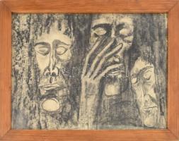 Olvashatatlan jelzéssel: Arcok. Szén, papír. 30,5x41 cm. Üvegezett fakeretben.