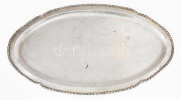 Ezüst (Ag) tálca, virágos peremmel. Dianás jelzéssel FI mesterjeggyel. 735 g 46x26 cm
