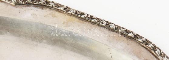 Ezüst (Ag) tálca, virágos peremmel. Dianás jelzéssel FI mesterjeggyel. 735 g 46x26 cm