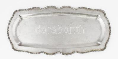Ezüst (Ag) tálca, virágmintás peremmel. Dianás jelzéssel. 480 g 39x19 cm