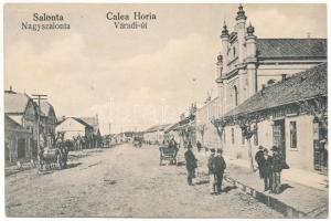 Nagyszalonta, Salonta; Calea Horia / Váradi út, zsinagóga, üzlet. Döme Károly kiadása / street view, synagogue, shop