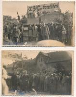 Ismeretlen település - 2 db modern fotó: "A 3 éves terv keretében" felirattal / 2 modern postcards: Hungarian Socialist propaganda. photo