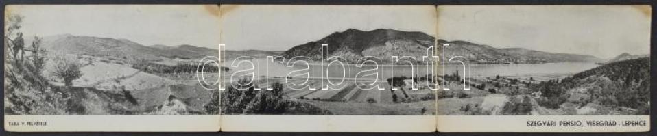 Visegrád, látkép. Szegvári Pensio Visegrád-Lepence, Taba V. felvétele. 3-részes kihajtható panorámalap (hajtásnál szakadt / torn at fold)