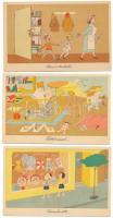 5 db MODERN magyar retro gyerek művészlap, Réber László grafikája (Képzőművészeti Alap) / 5 modern Hungarian children art postcards