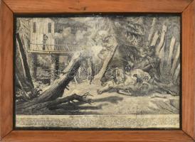 Johann Elias Ridinger (1698-1767): Magasított vadles egy medve vadászterületen (Die erhöhte Schies Hütte beij einem Baehren garten), 1750 k.. Rézmetszet, papír, jelzett a metszeten. Foltos. Üvegezett fakeretben. 24x35 cm