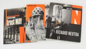 Architektúra sorozat 3 kötete: Máté Pál: Richard Neutra.; Moravánszky Ákos: Antoni Gaudí.; Preisich Gábor: Ernst May. Bp., 1970-1983, Akadémiai Kiadó. Kiadói egészvászon-kötés, kiadói papír védőborítóban, vegyes állapotban.