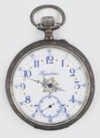 Ezüst nagy méretű (Ag) zsebóra jelzett, hibátlan számlappal, működik d: 60 mm + hozzá fém óratok