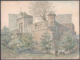 Alorain jelzéssel: Ales, erőd, Franciaország. Akvarell, ceruza, papír, 24x32 cm