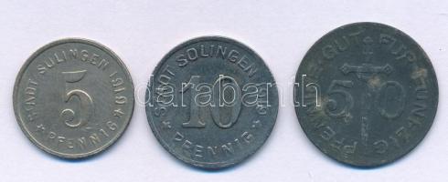 Németország / Weimari Köztársaság / Solingen 1917. 50pf Zn + DN(1919) 5pf Fe + 10pf Fe szükségpénz T:VF Germany / Weimar Republic / Solingen 1917. 50 Pfennigs Zn + ND(1919) 5 Pfennigs Fe + 10 Pfennigs Fe necessity money (notgeld) C:VF