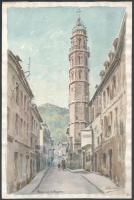 Alorain jelzéssel: Bagneres-de-Bigorre, Franciaország. Akvarell, ceruza, papír, 35x23 cm