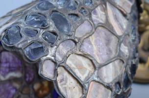 4 db masszív bronz falikar, achát és üveg berakásos búrával 35 cm