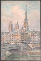Alorain jelzéssel: Rouen, Franciaország. Akvarell, ceruza, papír, 37,5x24,5 cm