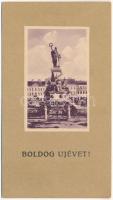 1905 Arad, Boldog újévet! Vértanú szobor, miniatűr képeslap / miniature New Year greeting postcard, martyrs' statue (11,2 x 6,2 cm)