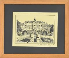 Olvashatatlan jelzéssel: Szatmárnémeti, Pannónia-Szálloda. Nyomat, papír, jelzett, üvegezett fakeretben. 13,5x19,5 cm.