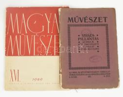 1911 Művészet. Magyar művészeti folyóirat. X. évf. 3. szám, 1911. március. Visszapillantás az Orsz. M. Képzőművészeti Társulat 50 éves múltjára. Bp., Singer és Wolfner, 93-160 p. Kiadói papírkötés, sérült, szétváló borítóval, régi intézményi bélyegzőkkel. + 1949 Magyar Művészet XVI. évf. 1. és 2. szám. Kiadja a Szinyei Merse Pál Társaság. Kiadói papírkötés, sérült borítókkal.