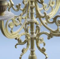 Bronz kandallóóra készlet asztali óra és két gyertyatartó párban. Óra szatír fejes felesütős, ingajá...