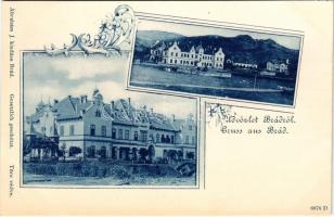 Brád, vasútállomás. Ábrahám J. kiadása / railway station. Art Nouveau, floral