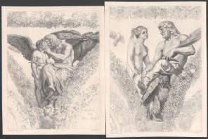 Tiburce de Mare (1840-1900), Raffaello után: Mitológiai jelenet, 3db rézmetszet, papír, jelzett a metszeten, 19,5×15 cm