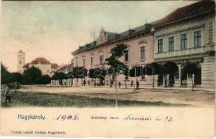 1904 Nagykároly, Carei; Széchényi utca, Kereskedelmi Iparbank. Csókás László kiadása / street, bank (fl)