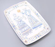 Hollóházi betyár és kocsmárosné. Porcelán fali dísz. Kézzel festett jelzett, hibátlan, m: 22x31 cm