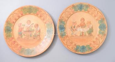 2 db kézzel festett fa tál d: 31 cm