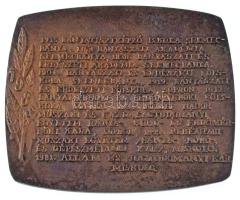 1985. "250 éves a hazai bányászati és kohászati felsőoktatás - Samuel Mikoviny" bronz emlé...