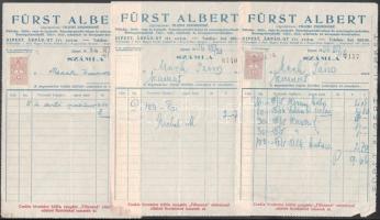 cca 1936-39 Újpest, Fürst Albert Pálinka-, likőr-, rum- és ecetgyár 8 db számlája