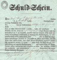 1852 Óbuda (Altofen), adóslevél (Schuld-Schein), 2 db szárazbélyegzővel, 10 krajcár nyomatott okmány...