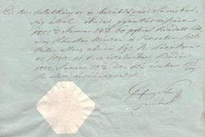 1852 Óbuda (Altofen), adóslevél (Schuld-Schein), 2 db szárazbélyegzővel, 10 krajcár nyomatott okmány...