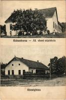 Kolozsborsa, Borsa; Állami elemi népiskola, Községháza. Ábrahám M. özvegye kiadása / school, town hall (EK)