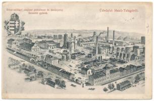 1907 Mezőtelegd, Mező-Telegd, Tileagd; Bihar-Szilágyi olajipar rt. petróleum és ásványolaj finomító gyárak, magyar címer / oil industry plant, oil and petroleum refinery, Hungarian coat of arms (EB)